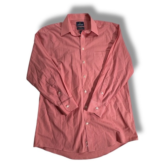 Stafford Mens 15 1/2 32-33 Button Up Dress Shirt Pink White Plaid Long Sleeve - Picture 3 of 8
